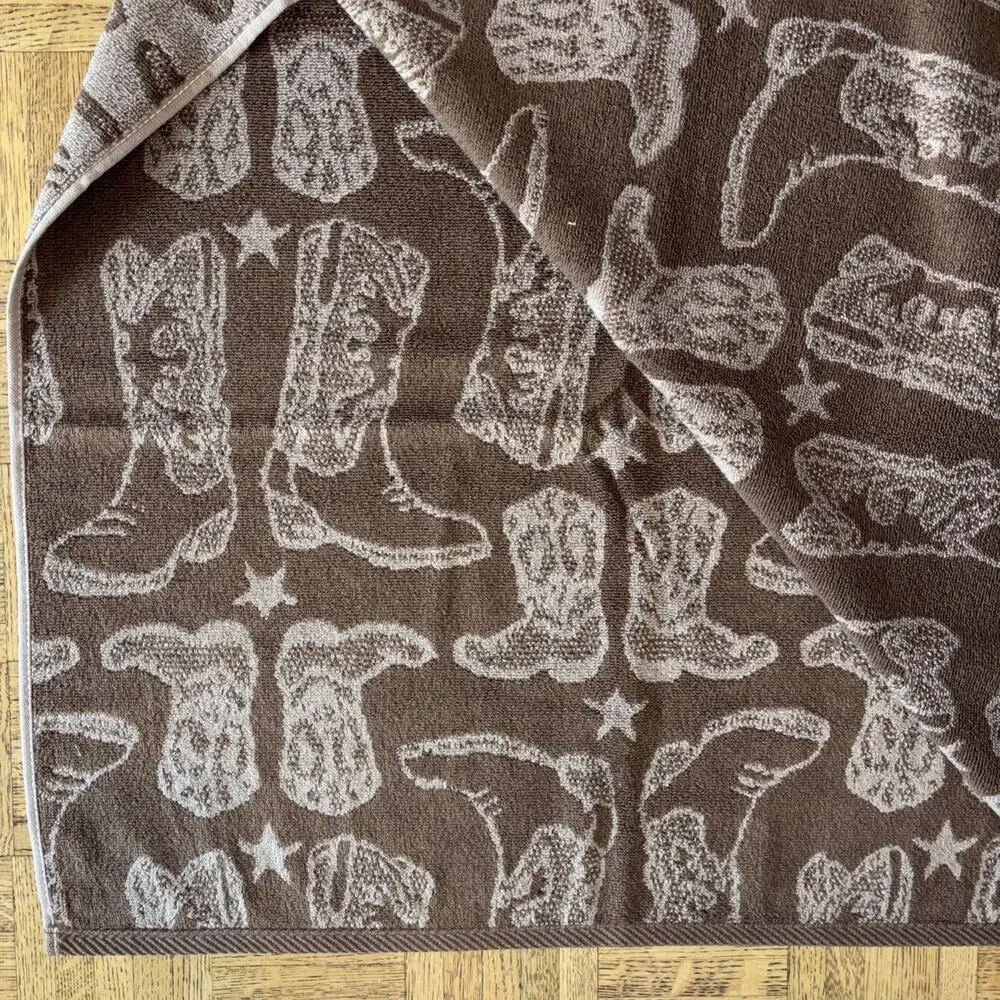 Wrangler Brown Boots Western Vintage Cowboy Cowgirl 2 Hand 2 Bath Towel Set NEW